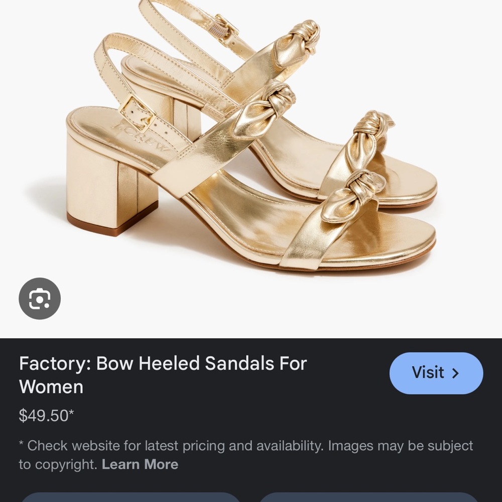 J Crew Gold Bow Heeled Sandals